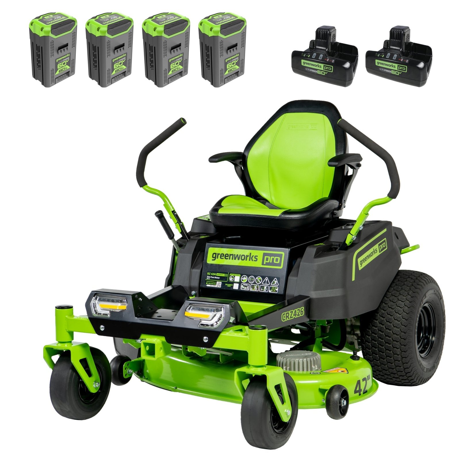 60V 42″ Electric CrossoverZ Zero Turn Mower with (4) 8 Ah Batteries and (2) Dual-Port Turbo Chargers